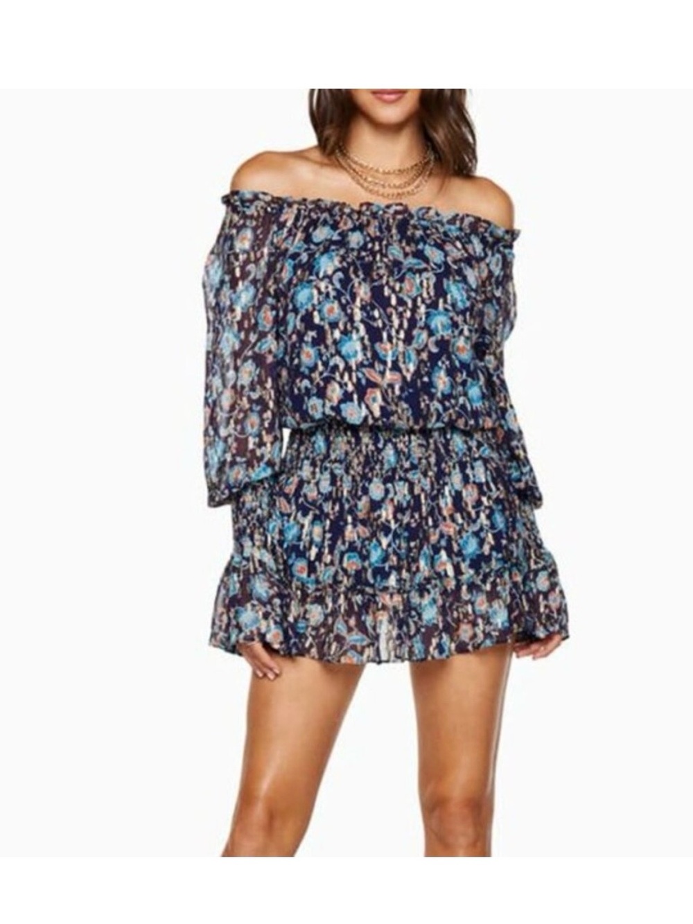 Ramy Brook Floral Off Shoulder Long Sleeve Willow Mini Dress M